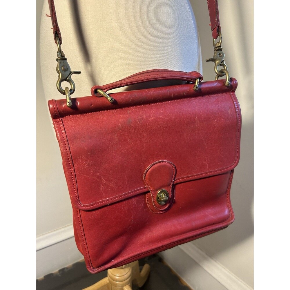 VTG Coach Willis Bag 9927 Red  Leather Crossbody Satchel 1994 Purse Top Handle